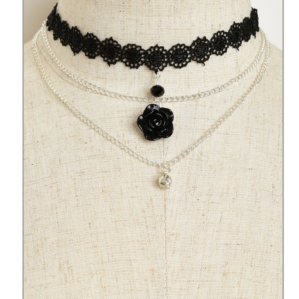 PRICE DROP! Black & Silver Rose Choker!
